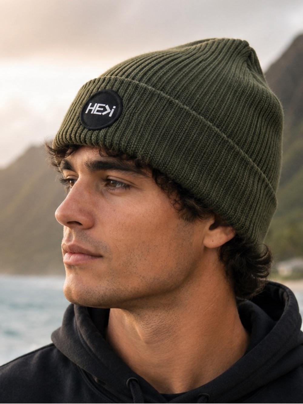 HE>i Hawaii Olive Green Christian Beanie Ribbed Knit John 3:30 Unisex